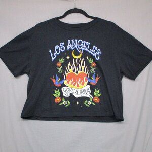 Social Scene Los Angeles Heart Flames Graphic Print Crop Top Black Women Size  M